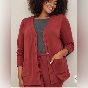 NWT Torrid Dream Fleece Button Down Lounge Cardigan Maroon 2X 18-20 Madder Brown
